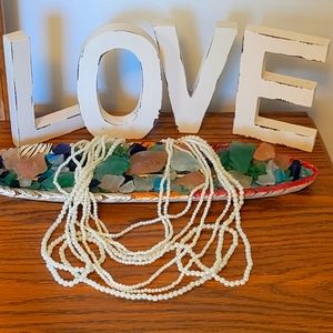 Vintage classy 8 removable multi strand layered beaded white pearl necklace.